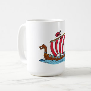 Caneca De Café Vela Listrada Vermelha e Branca Clipart de Navio V