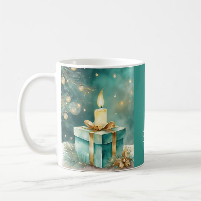 Caneca De Café Vela Teal e Dourada com Caixa de Presente (Esquerda)