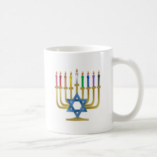 Caneca De Café Velas de Arco-íris de Hanuka Menorah Dourada