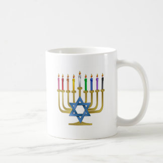 Caneca De Café Velas de Arco-íris de Hanuka Menorah Dourada