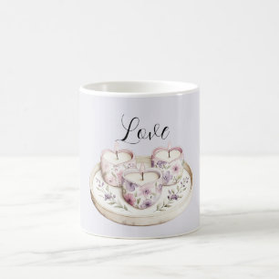 Caneca De Café Velas de Coração Florais Roxo Lavanda Rosa Amor