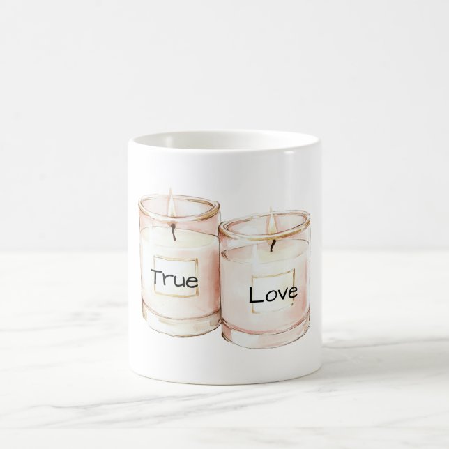 Caneca De Café Velas Rosa Bege Amor Verdadeiro (Centro)