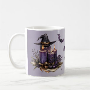 Caneca De Café Velas Roxas do Halloween Mordem Assustador