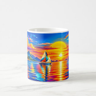 Caneca De Café Veleiro Arco-Íris no Pôr do Sol Dourado