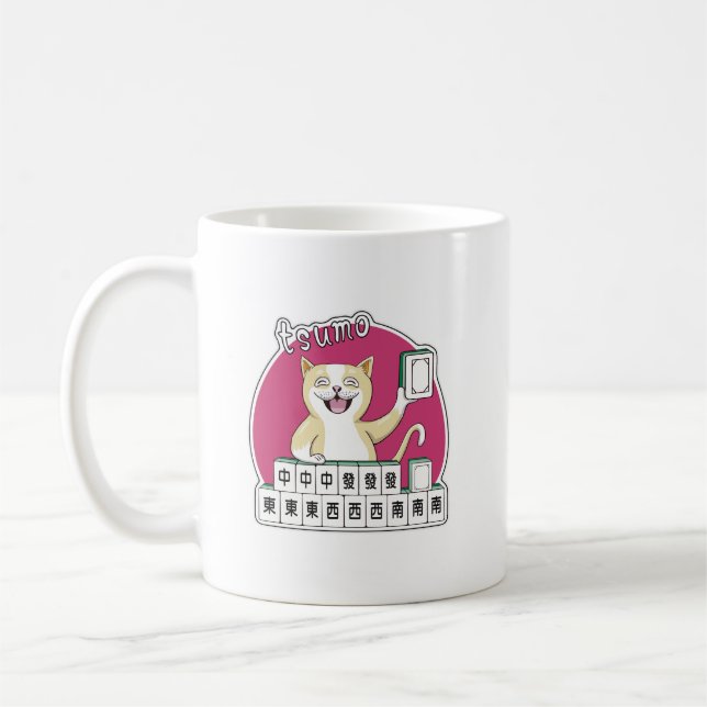 Caneca De Café Vencedor Tsumo de Gato Sorridente do Mahjong Ameri (Esquerda)
