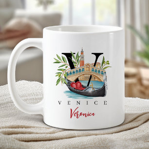 Caneca De Café Veneza Itália Monograma Letra V Presente Personali