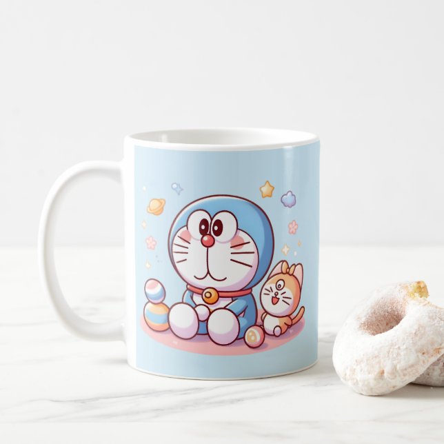 Caneca De Café Venha Venha Gato E Doraemon (Com Donut)