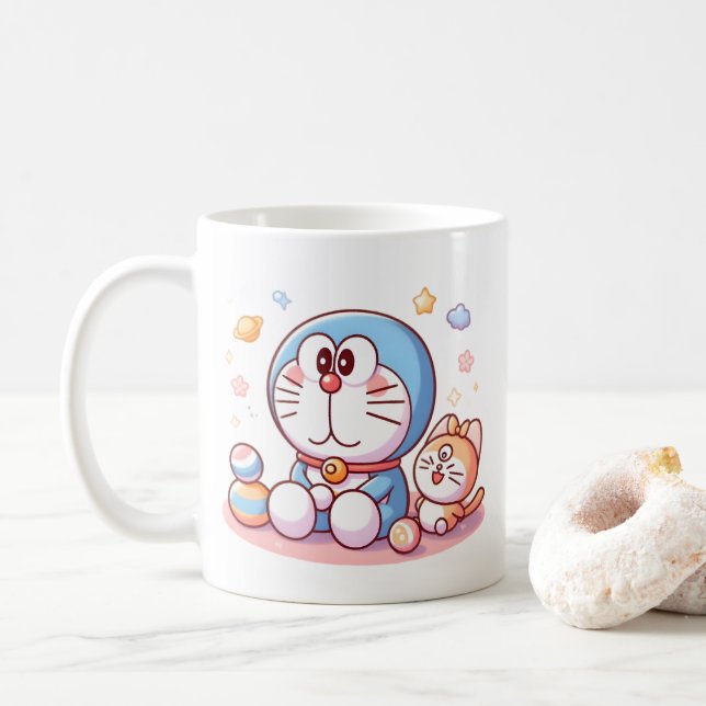 Caneca De Café Venha Venha Gato E Doraemon (Com Donut)