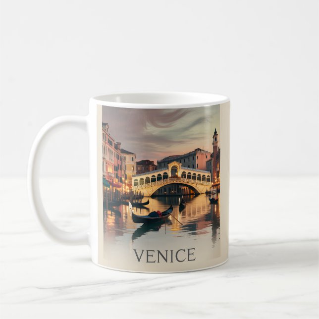 Caneca De Café Venice Italy Vacation Canal Bridge Twilight Retro (Esquerda)