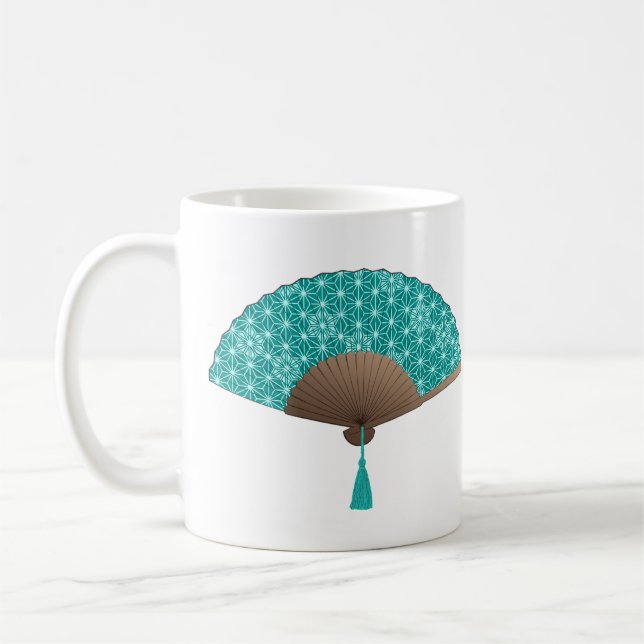 Caneca De Café Ventilador Japonês no padrão de Asanoha, Turquesa (Esquerda)