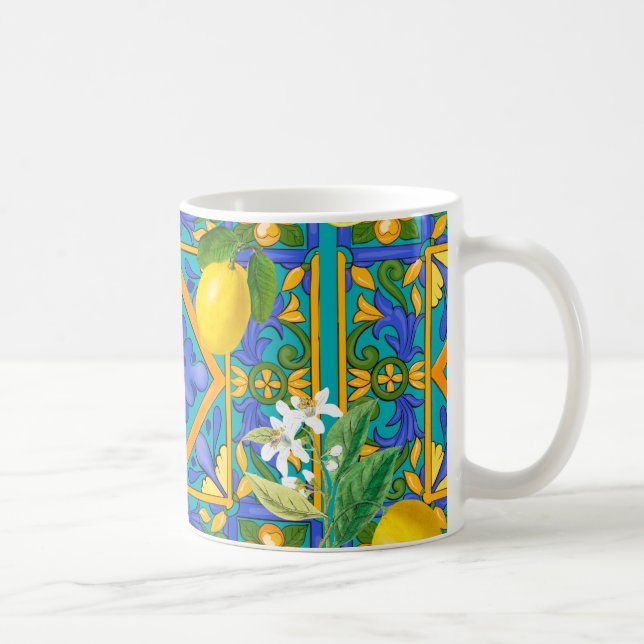 Caneca De Café Verão, azulejos sicilianos, citrinos, laranjas, ma (Direita)