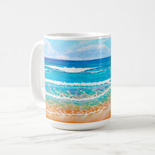 Caneca De Café Verão de pintura de praia azul australiana (Frente Esquerda)