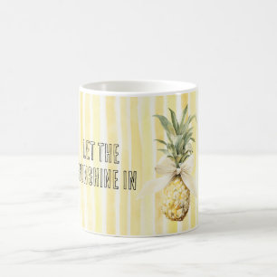 Caneca De Café Verão no Sol Listras Amarelas Abacaxi
