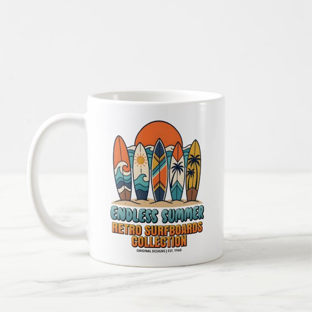 Caneca De Café Verão Sem Fim Retro Surfboards Praia (Esquerda)