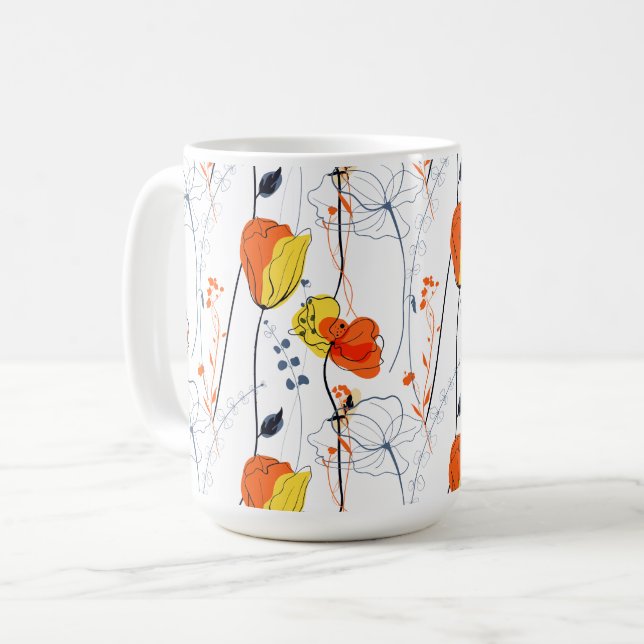 Caneca De Café Verão tropical | Belos Design de flores amarelas (Frente Esquerda)