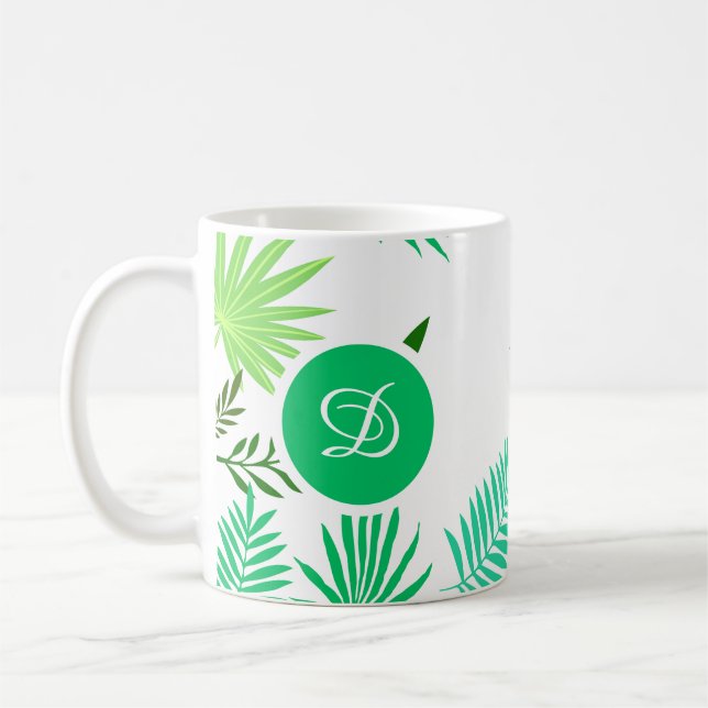 Caneca De Café verão verde das folhas tropicais modernas do sécul (Esquerda)