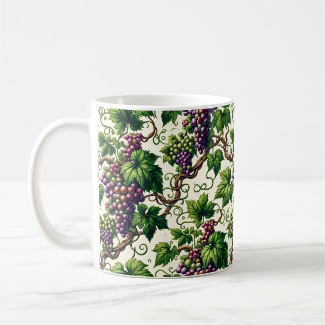 Caneca De Café Verdant Vineyard Bliss: Uma Tapeçaria de Uvas (Esquerda)