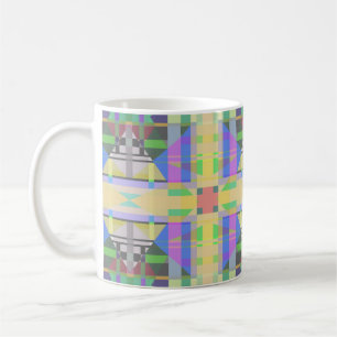 Caneca De Café Verde Amarelo Azul Roxo Geométrico