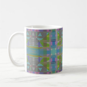 Caneca De Café Verde Azul Roxo Geométrico