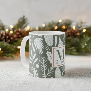Caneca De Café Verde de inverno da família Foliage