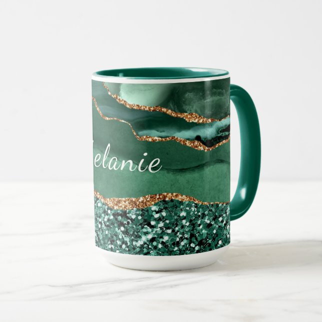 Caneca de Café Verde e Dourada Presente Personaliz (Frente Esquerda)