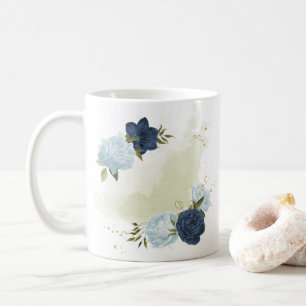 Caneca De Café verde floral azul poeirento marinho