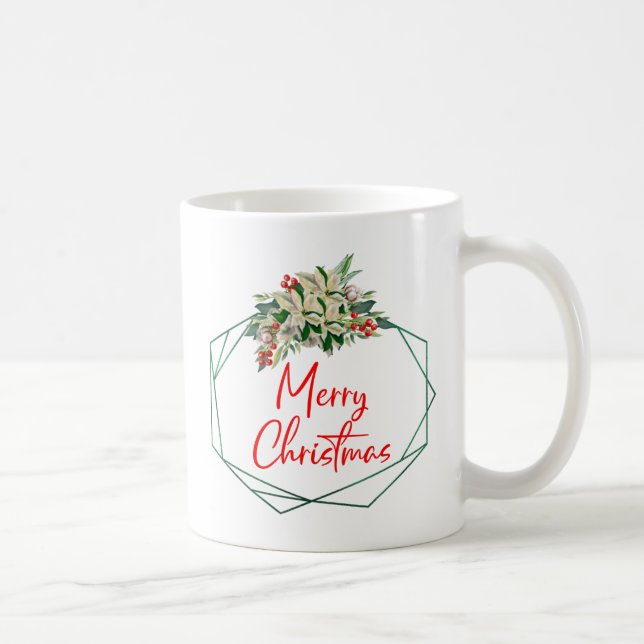 Caneca de café verde floral branco Feliz Natal  (Direita)
