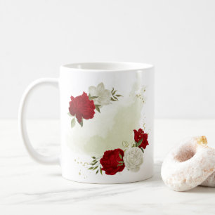 Caneca De Café Verde floral branco vermelho