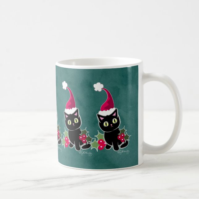 Caneca De Café Verde gótico do gato do Natal (Direita)