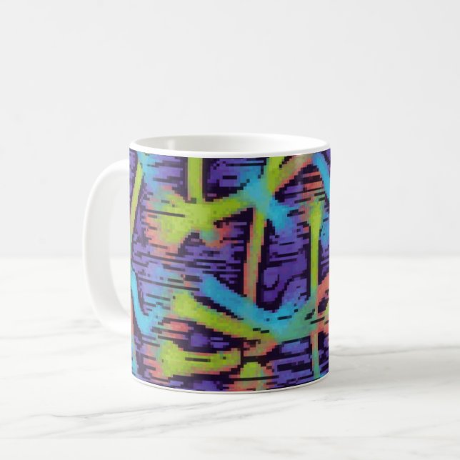 Caneca De Café Verde limão, aqua e design do abstrato do roxo (Frente Esquerda)