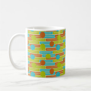 Caneca De Café Verde limão, Cinnamon Brown, Retângulos Turquesa
