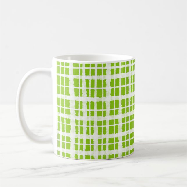 Caneca De Café Verde limão Pintado com Xadrez de Gingham (Esquerda)