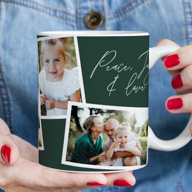 Caneca De Café Verde moderno elegante multifoto-família (Criador carregado)