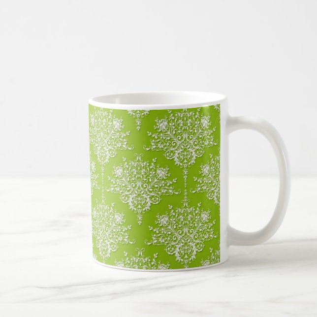 Caneca De Café Verde Oliva e Damasco Branco (Direita)