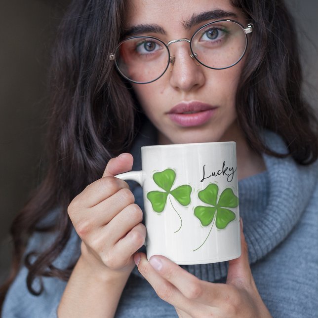 Caneca De Café Verde - Quatro Folhas de Folha Personalizadas (Lucky four leaf clover custom mug)