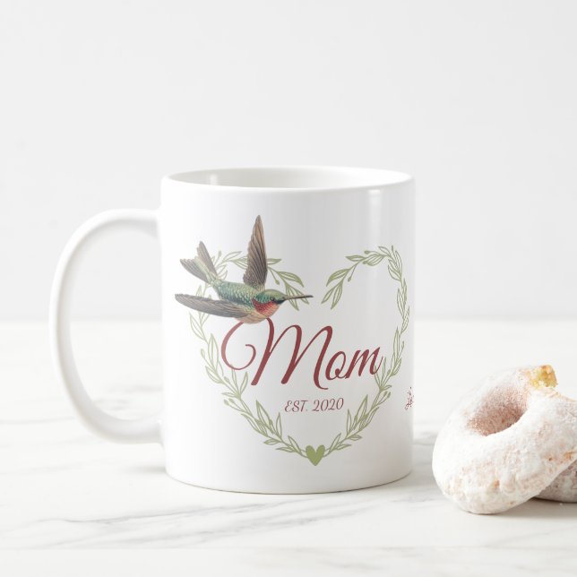 Caneca de Café Verde Sálvia Coração de Mãe Fofa Be (Com Donut)