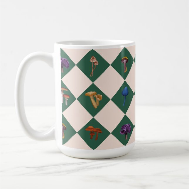 Caneca De Café Verde simples com cogumelos (Esquerda)