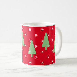 Caneca De Café Verdes Árvores de Natal Branco Flocos de Neve Verm