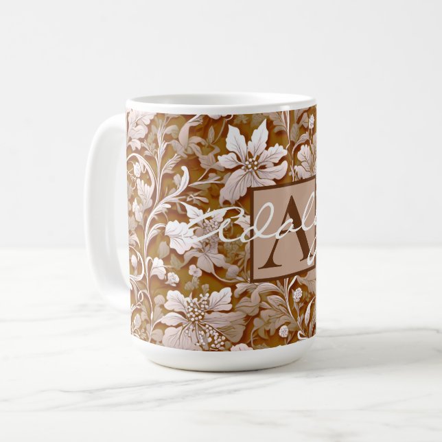 Caneca De Café Verdinho branco-floral vitoriano Elegante (Frente Esquerda)