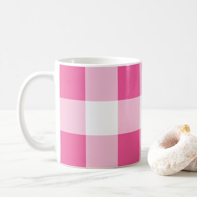 Caneca De Café Verificação de Buffalo Branco Rosa (Com Donut)