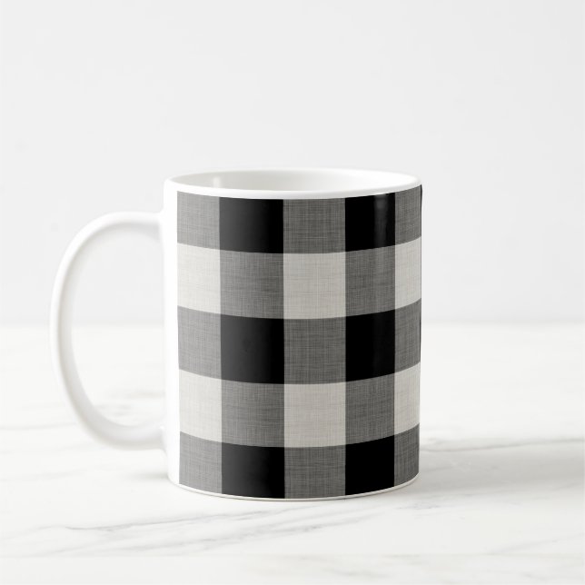 Caneca De Café Verificação de Buffalo Preto | Farmhouse Moderna (Esquerda)