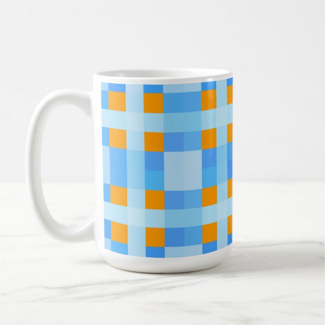Caneca De Café Verificação de cruzes quadradas 10 azul laranja (Esquerda)