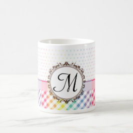 Caneca De Café Verificações e listras de Polkadots do arco-íris
