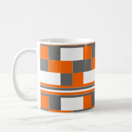 Caneca De Café Verificações Faixa Cinza Laranja Padrão Branco