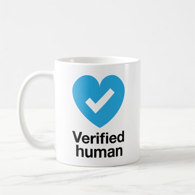 Caneca De Café Verificado Coração de Verificação Humana (Esquerda)