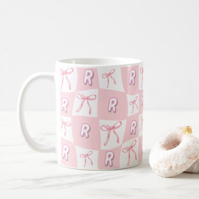 Caneca De Café Verificador de Arco Rosa Inicial Personalizado (Com Donut)