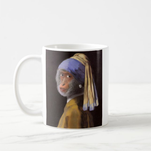Caneca De Café Vermeer Brinco de Pérola Macaco Chimpanzé (Esquerda)
