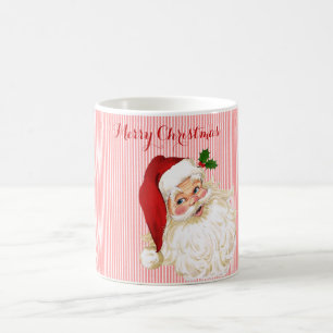 Caneca de café vermelha com listras do Papai Noel