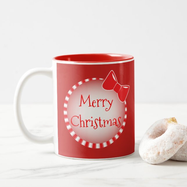 Caneca de café vermelha da foto do Feliz Natal | (Com Donut)