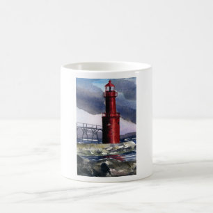 Caneca de café vermelha do farol de Algoma